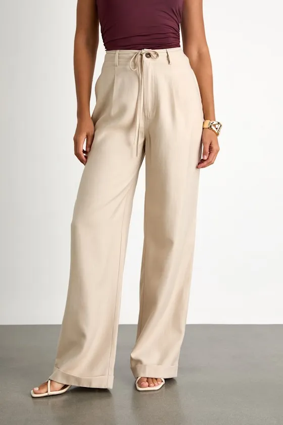 Bowen Light Khaki High-Rise Wide-Leg Trouser Pants sold by Lulus product image thumbnail 2