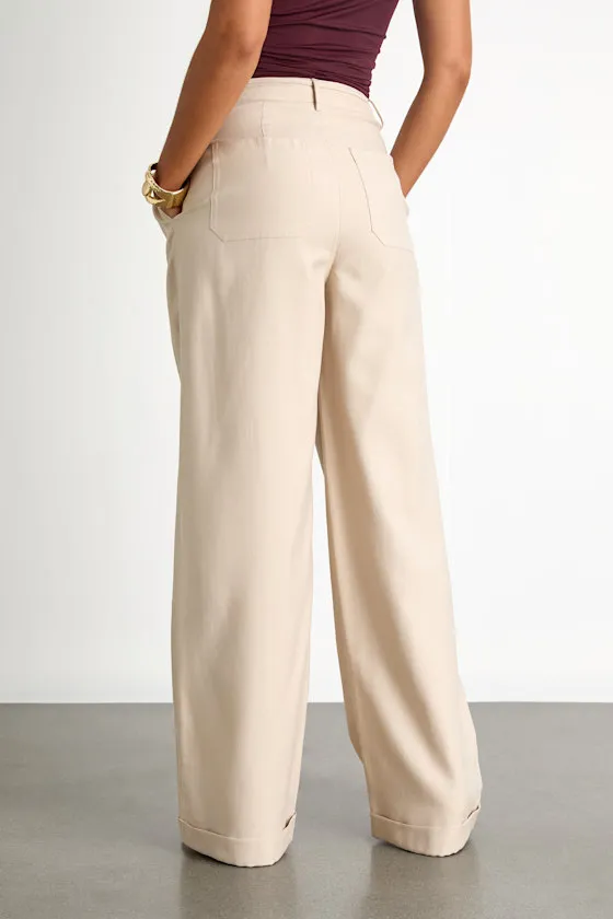 Bowen Light Khaki High-Rise Wide-Leg Trouser Pants sold by Lulus product image thumbnail 3