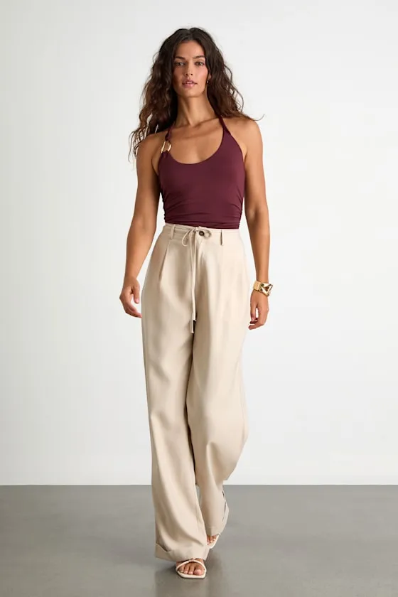 Bowen Light Khaki High-Rise Wide-Leg Trouser Pants sold by Lulus product image thumbnail 4