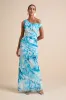 Jojo Light Blue Marbled Ruched One-Shoulder Maxi Dress sold by Lulus