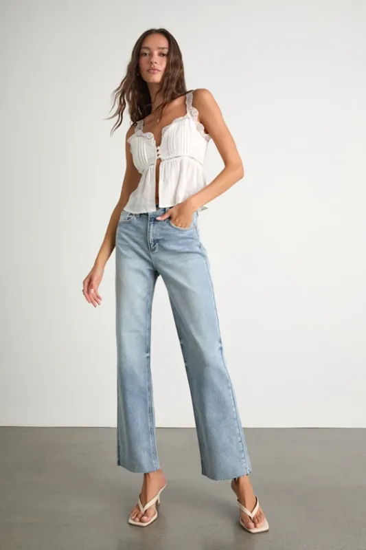 Spencer Light Wash Denim Straight Leg Ankle Jeans sold by Lulus