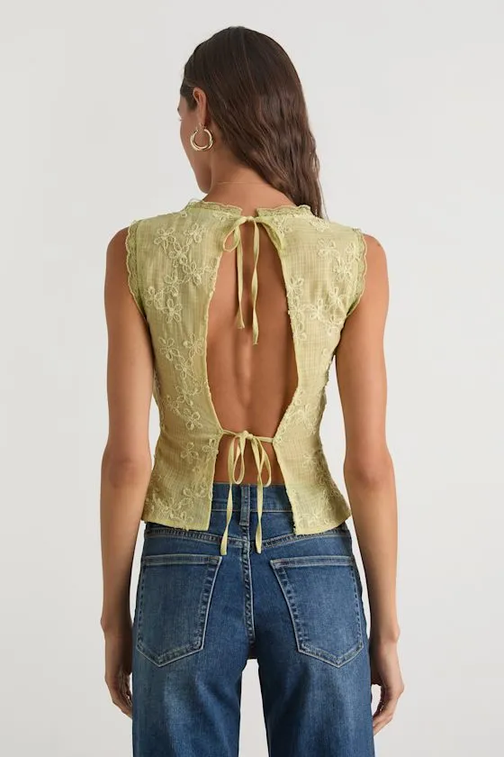 Dessie Lime Embroidered Tie-Back Tank Top sold by Lulus product image thumbnail 2