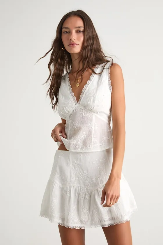 Dessie Ivory Embroidered Mini Skirt sold by Lulus