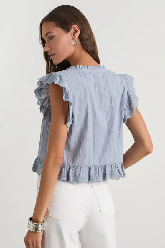 Annabelle Slate Blue Pleated Cotton Button-Up Top sold by Lulus product image thumbnail 3
