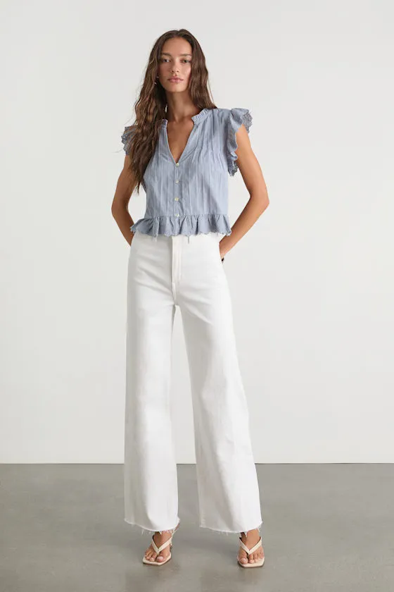 Annabelle Slate Blue Pleated Cotton Button-Up Top sold by Lulus product image thumbnail 4