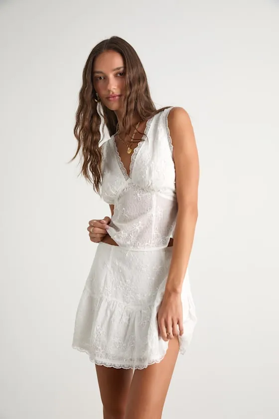 Dessie Ivory Embroidered Tie-Back Tank Top sold by Lulus