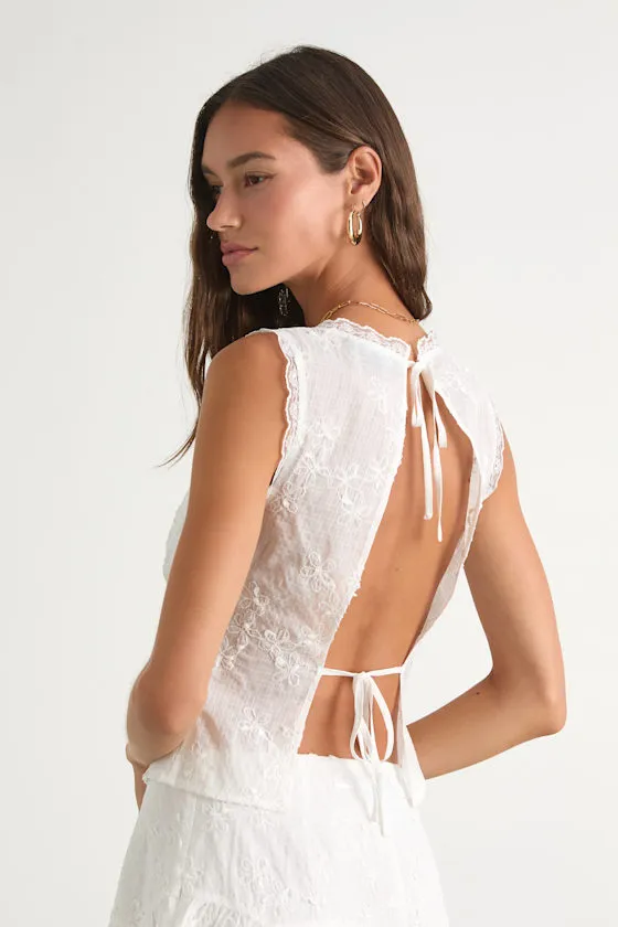 Dessie Ivory Embroidered Tie-Back Tank Top sold by Lulus product image thumbnail 4