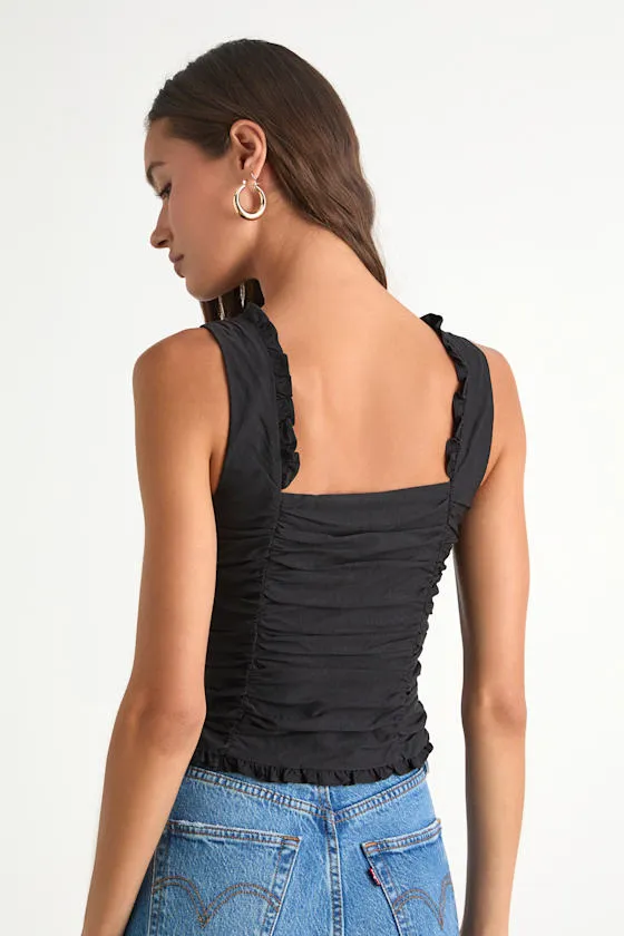 Rachael Black Ruched Button-Front Tank Top sold by Lulus product image thumbnail 3