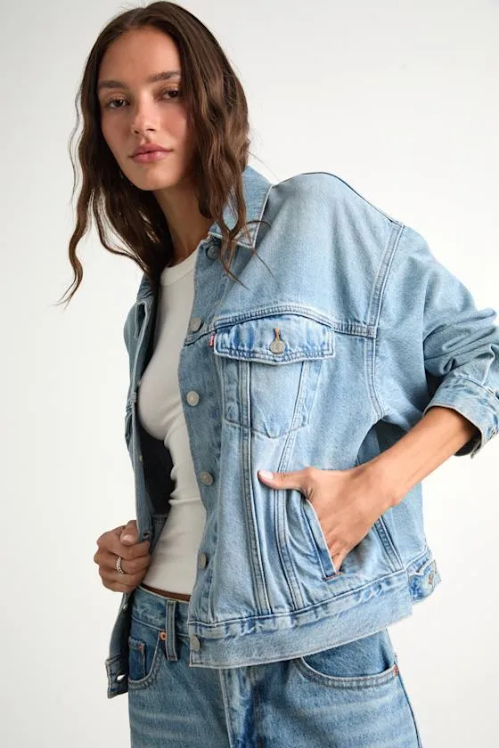 '90s Trucker Light Wash Denim Jacket sold by Lulus