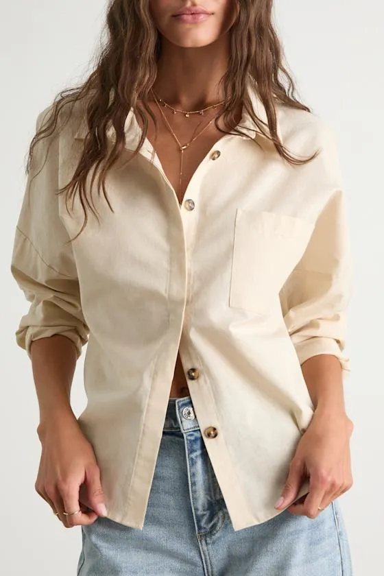 Amelia Dawn Beige Long Sleeve Button-Up Top sold by Lulus product image thumbnail 2