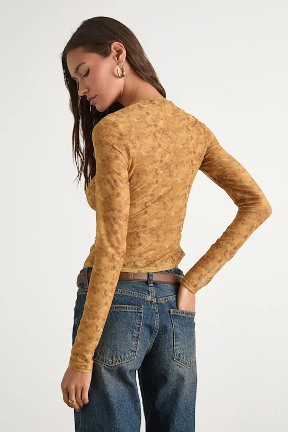 Yumi Yellow Abstract Sheer Mesh Long Sleeve Top sold by Lulus product image thumbnail 2