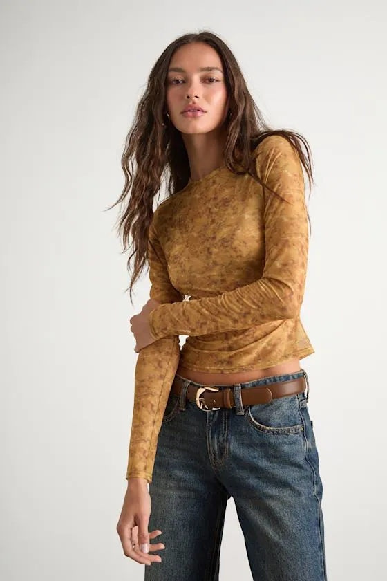 Yumi Yellow Abstract Sheer Mesh Long Sleeve Top sold by Lulus product image thumbnail 3