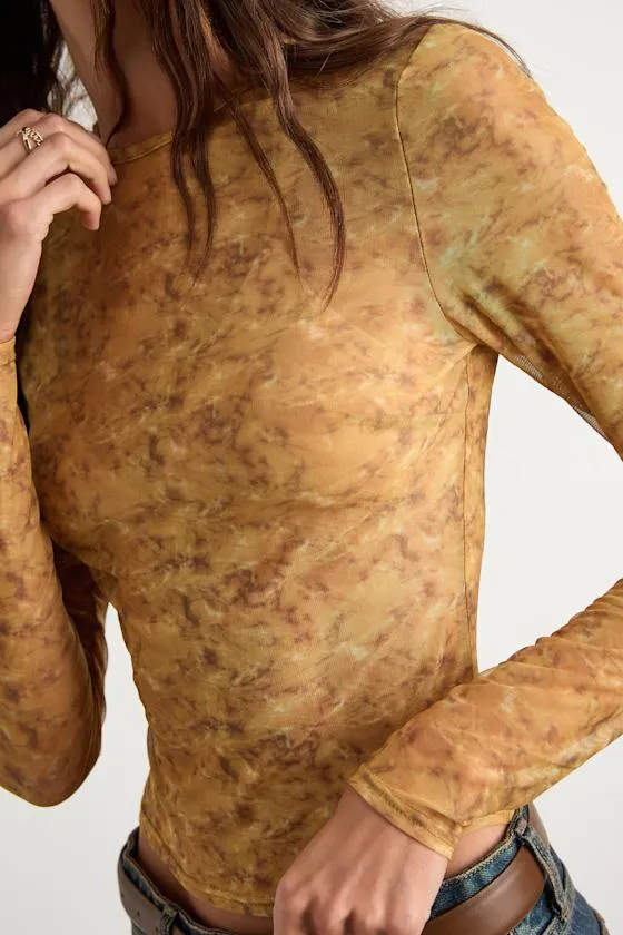 Yumi Yellow Abstract Sheer Mesh Long Sleeve Top sold by Lulus product image thumbnail 4