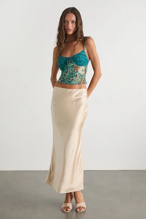 Taisiya Teal Green Ruffled Mesh Cami Top sold by Lulus product image thumbnail 4