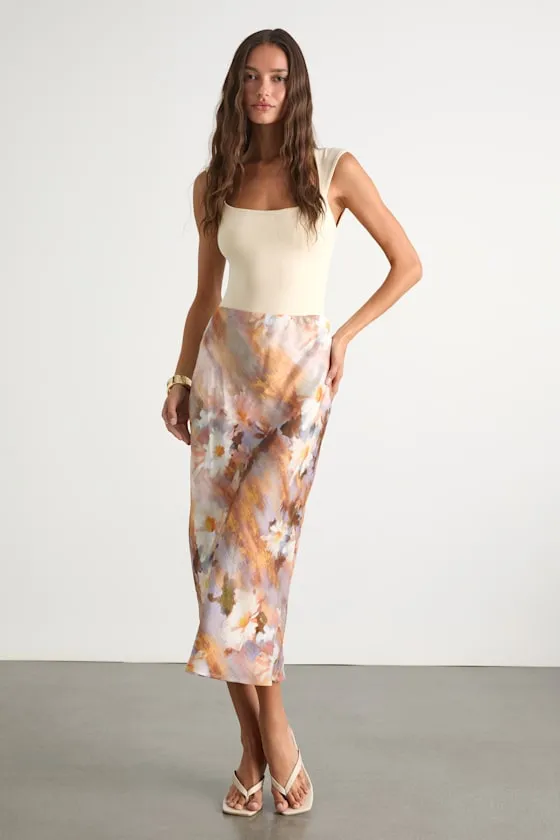 Shalia Multi Abstract Floral Midi Skirt sold by Lulus product image thumbnail 4