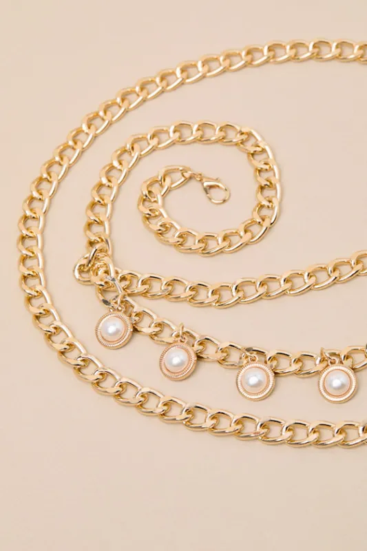 Ishani Gold Pearl Chain Link Belt sold by Lulus