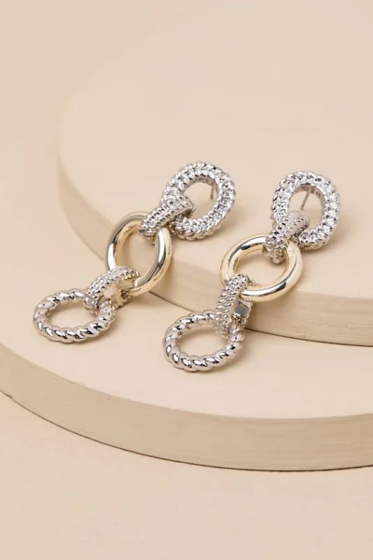 Lirael 14KT Gold and Silver Chain Link Drop Earrings sold by Lulus