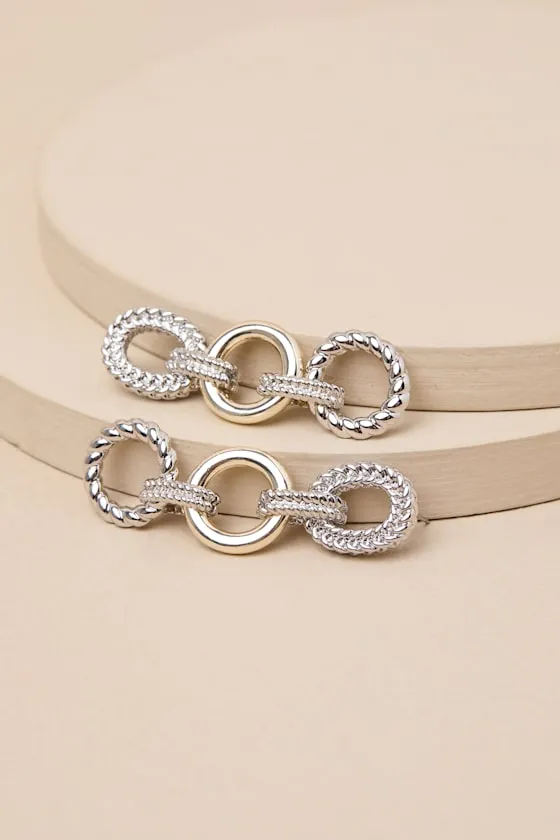 Lirael 14KT Gold and Silver Chain Link Drop Earrings sold by Lulus product image thumbnail 2