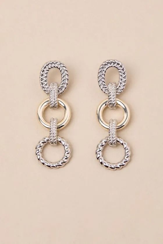 Lirael 14KT Gold and Silver Chain Link Drop Earrings sold by Lulus product image thumbnail 3