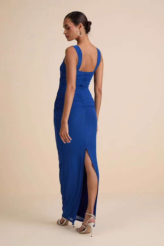 Amazing Presence Blue Mesh Ruched Column Maxi Dress sold by Lulus product image thumbnail 3