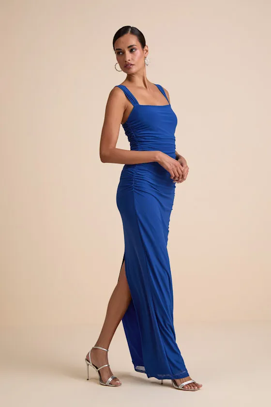 Amazing Presence Blue Mesh Ruched Column Maxi Dress sold by Lulus product image thumbnail 4