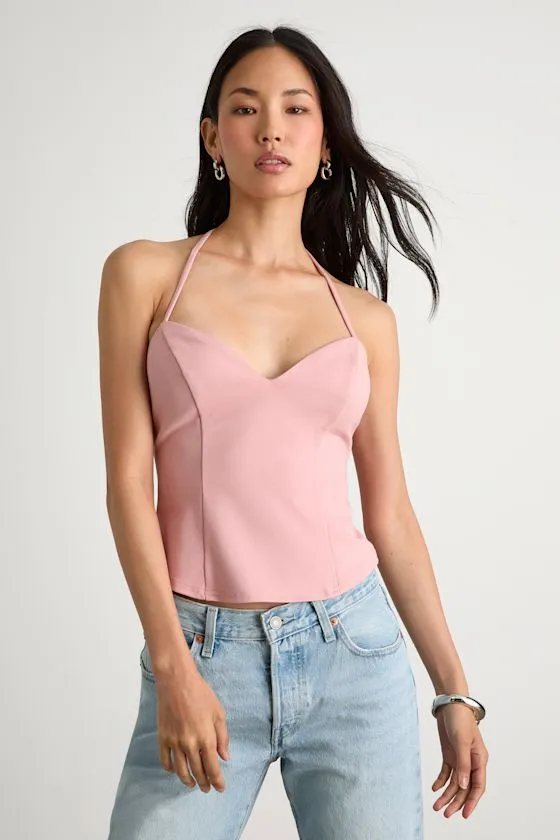 Renan Light Pink Halter Neck Top sold by Lulus