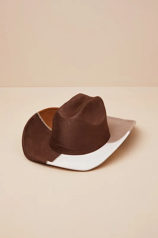 Faithe Brown Color Block Suede Cowboy Hat sold by Lulus