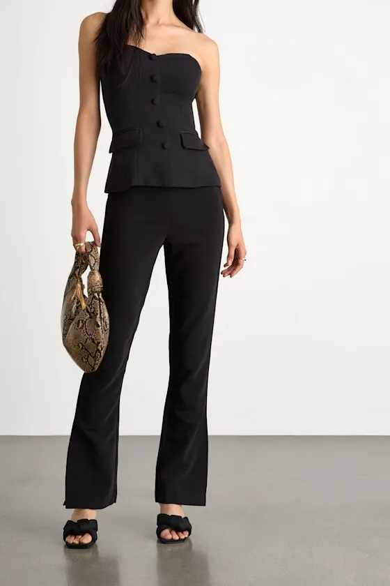 Rinely Black Low-Rise Split Flare Pants sold by Lulus product image thumbnail 4