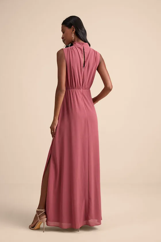 Classic Elegance Rusty Rose Sleeveless Mock Neck Maxi Dress sold by Lulus product image thumbnail 3