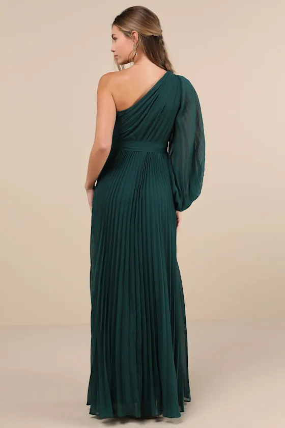 Divine Charm Green Pleated One-Shoulder Maxi Dress sold by Lulus product image thumbnail 2