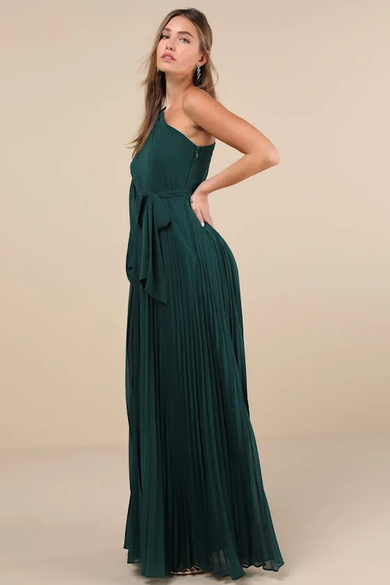 Divine Charm Green Pleated One-Shoulder Maxi Dress sold by Lulus product image thumbnail 3