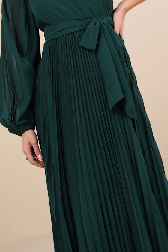 Divine Charm Green Pleated One-Shoulder Maxi Dress sold by Lulus product image thumbnail 4