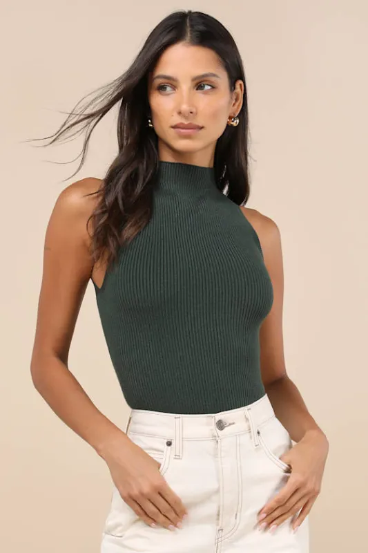 Seasonal Sophistication Green Ribbed Mock Neck Sweater Tank Top sold by Lulus