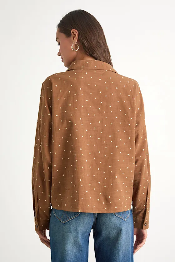 Amelia Dawn Brown Polka Dot Long Sleeve Button-Up Top sold by Lulus product image thumbnail 3