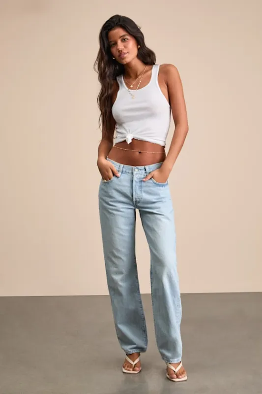 501 '90s Light Wash Mid-Rise Straight Leg Jeans sold by Lulus