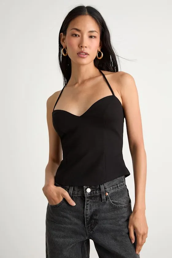 Renan Black Halter Neck Top sold by Lulus