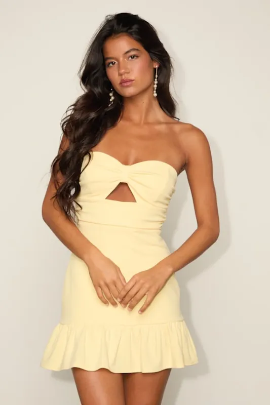 Briar Light Yellow Strapless Cutout Mini Dress made by Lulus