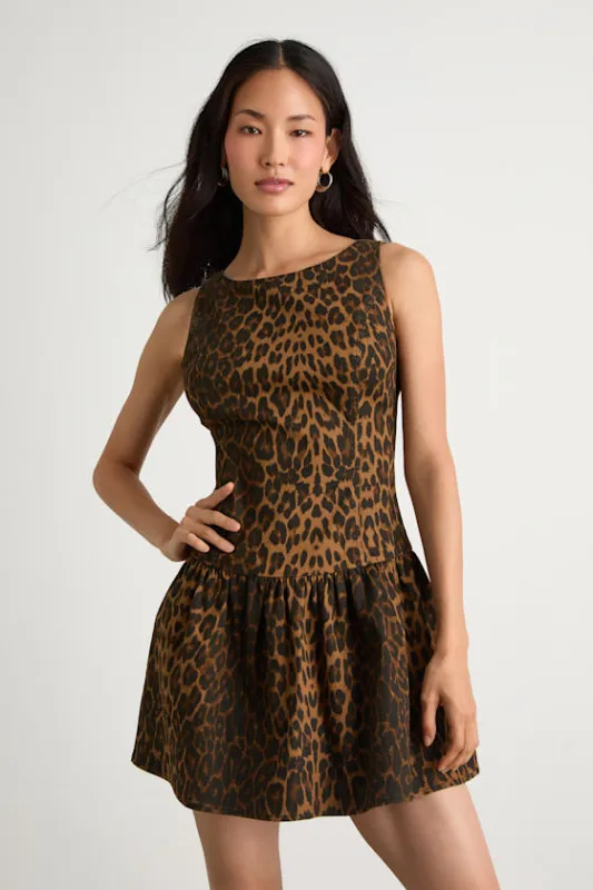 Kodi Brown Leopard Print Denim Drop Waist Mini Dress sold by Lulus