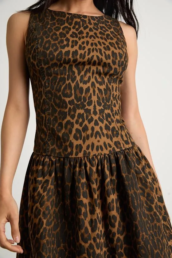 Kodi Brown Leopard Print Denim Drop Waist Mini Dress sold by Lulus product image thumbnail 4