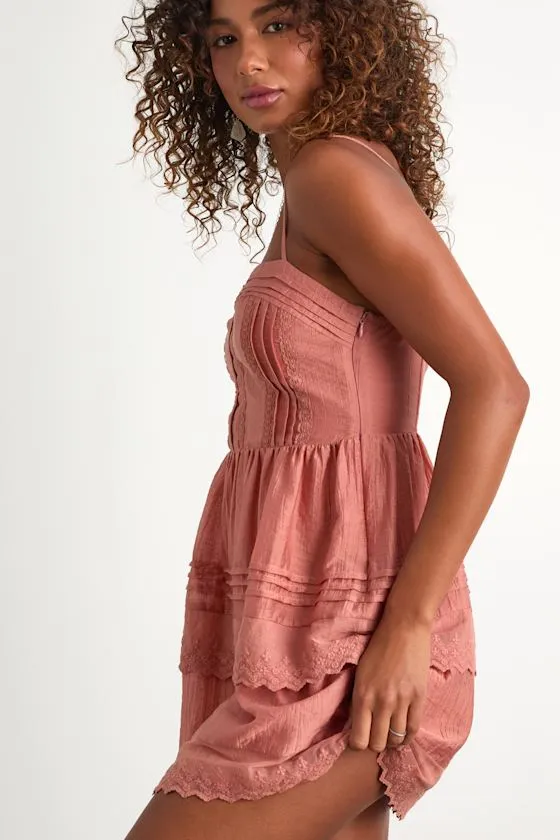 Abby Dusty Pink Lace Tiered Mini Dress sold by Lulus product image thumbnail 2