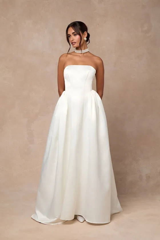 Bennett White Satin Strapless A-Line Maxi Dress sold by Lulus product image thumbnail 4
