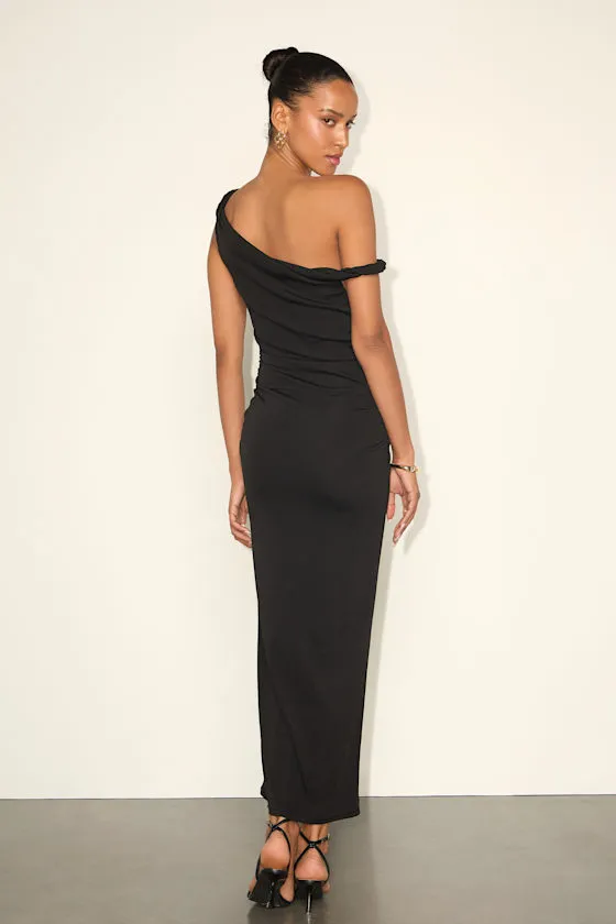 Fauna Black Twisted One-Shoulder Bodycon Midi Dress sold by Lulus product image thumbnail 4