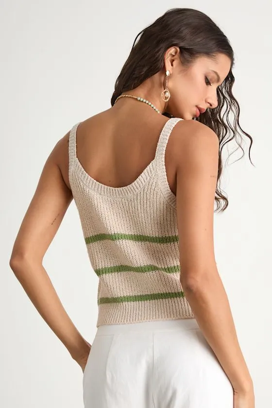 Effortless Sunshine Beige and Green Striped Sweater Tank Top sold by Lulus product image thumbnail 3