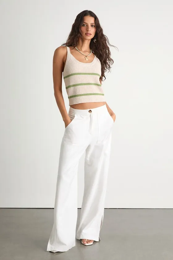 Effortless Sunshine Beige and Green Striped Sweater Tank Top sold by Lulus product image thumbnail 4