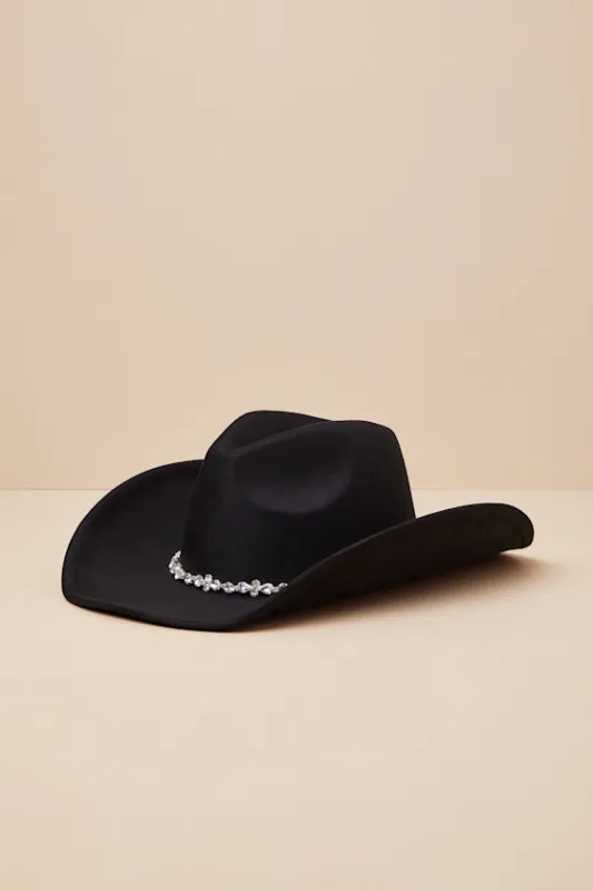 Izarra Black Rhinestone Cowboy Hat sold by Lulus