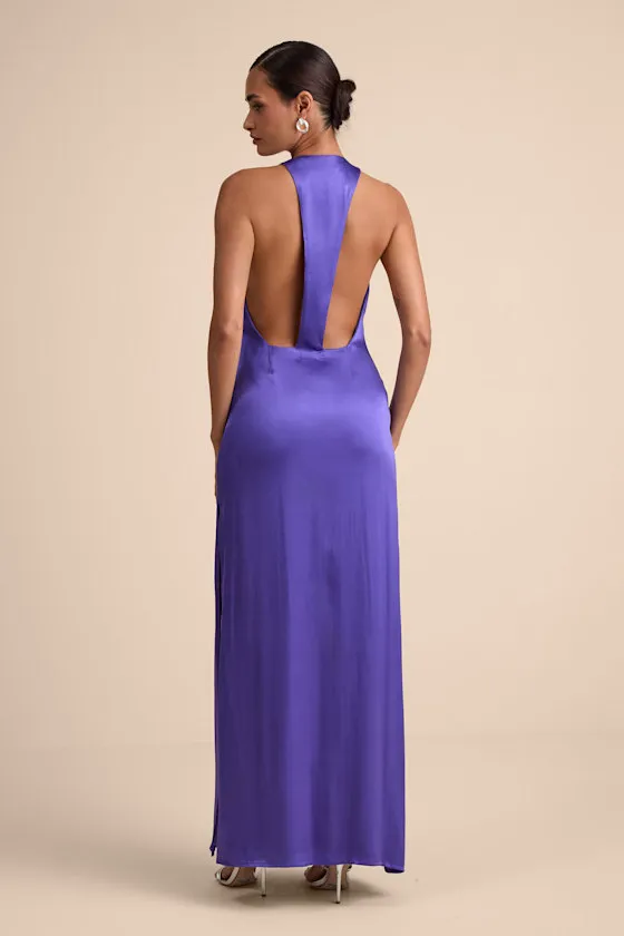 Organa Purple Satin Racerback Maxi Dress sold by Lulus product image thumbnail 3