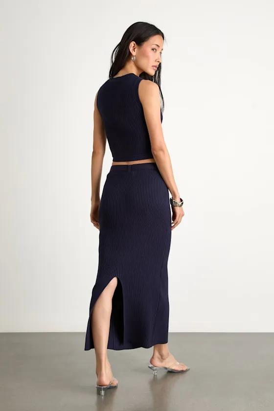 Mariah Navy Ribbed Two-Piece Sweater Midi Dress sold by Lulus product image thumbnail 4