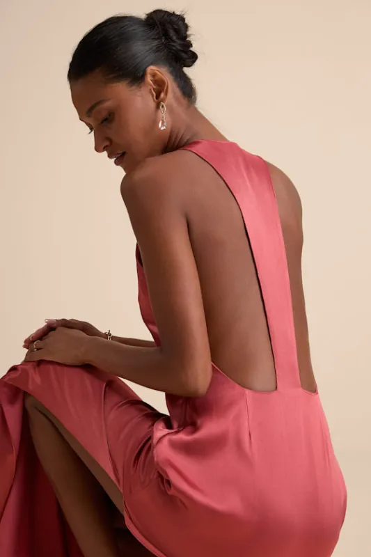 Organa Rusty Rose Satin Racerback Maxi Dress sold by Lulus