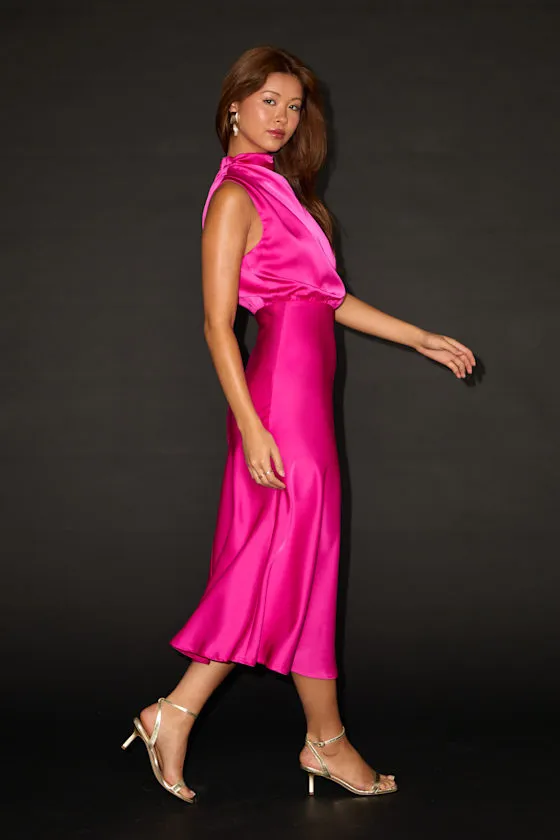 Distinctive Charm Magenta Satin Asymmetrical Midi Dress sold by Lulus product image thumbnail 3