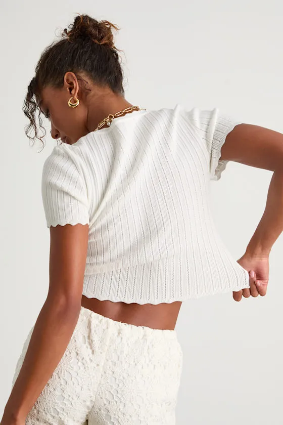 Shannah Ivory Pointelle Knit Short Sleeve Top sold by Lulus product image thumbnail 3